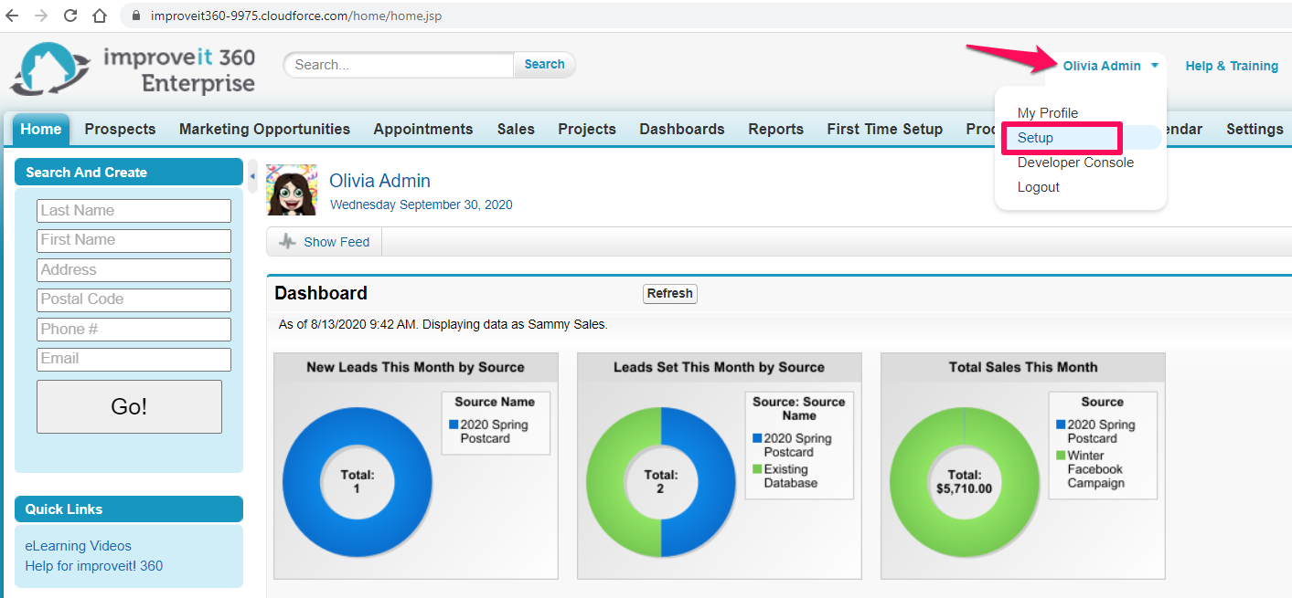 salesforce quick access menu